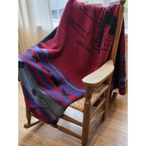 Wool Blend Throw Blanket Dog Cowboy Western 58×71" Usa Made Italian Fabric
